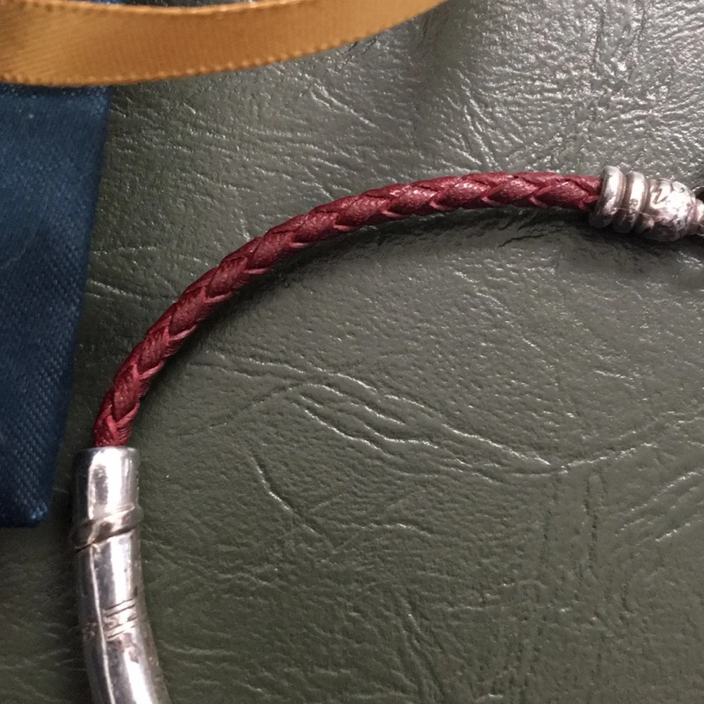 Red Braided Leather Bracelet with Silver Accent - Picture 4 of 6